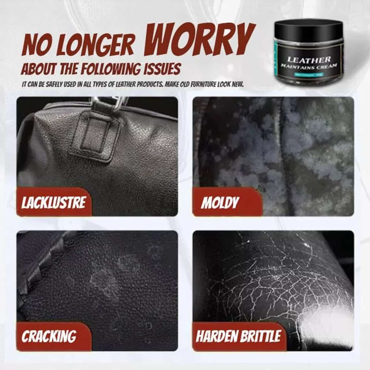 Leather Maintain Repair Cream Polish Restore Shine Moisturizing Care for Leather Products Shoe Bag Car Seat (100 Gm) Wit