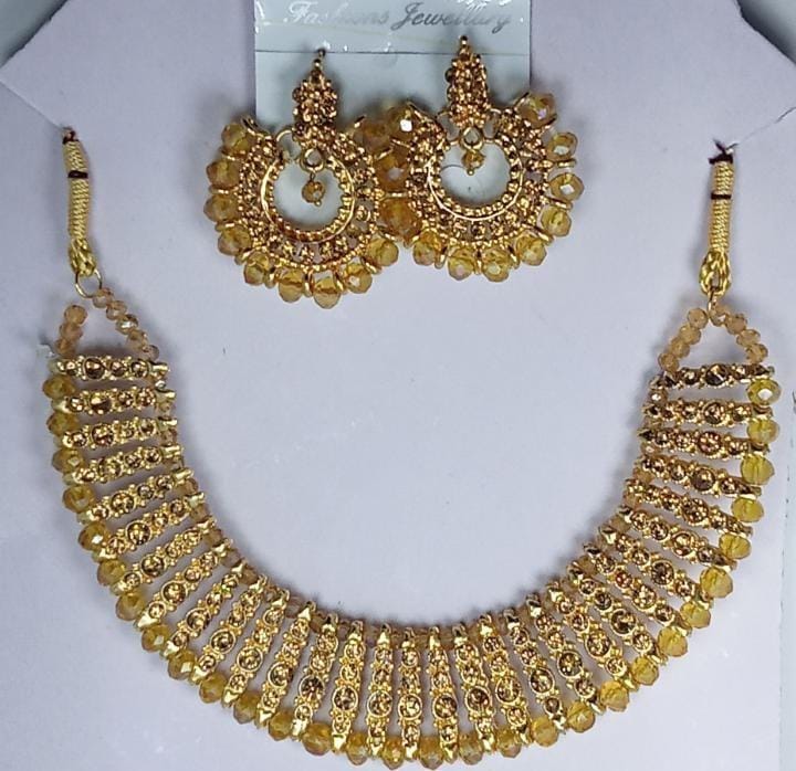 Colorful chowker neckless and crystal round earrings jewellery set for girls, womans