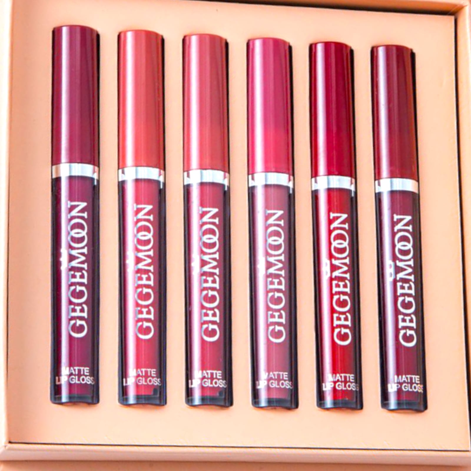 GEGEMOON 6 Colors Long Lasting Velvet Lips Tint Liquid Lipsticks Waterproof Non-Stick Cup Lip-gloss Gift Set