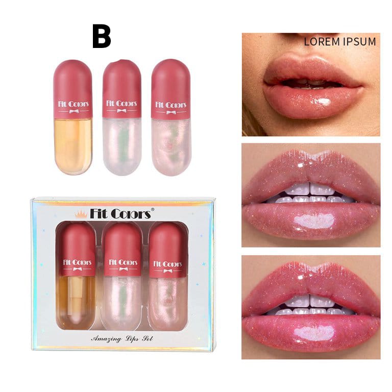 Set Of 3 Lip Oil Gloss Volumising Lip Plump Enhancer Fuller Lip Plumper Base Set