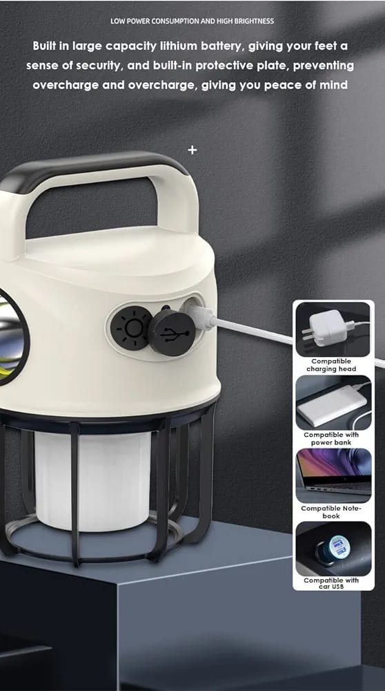 Portable Camping Lights with 4 Lighting Modes, Torch Mode, USB Rechargeable Camping hiking Lantern with Hook, Waterproof
