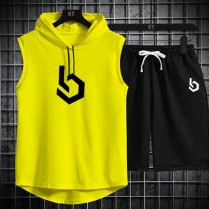Firangi| Sign gym Summer Sleeveless Hooded Tracksuit For Men's (Tshirt + Shorts )