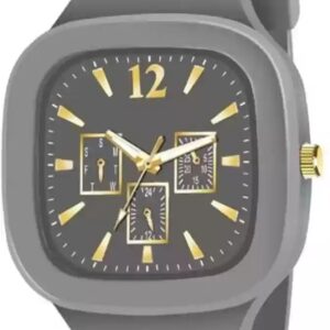 Stylish Black Silicone Strap Watch for Men with Square Dial