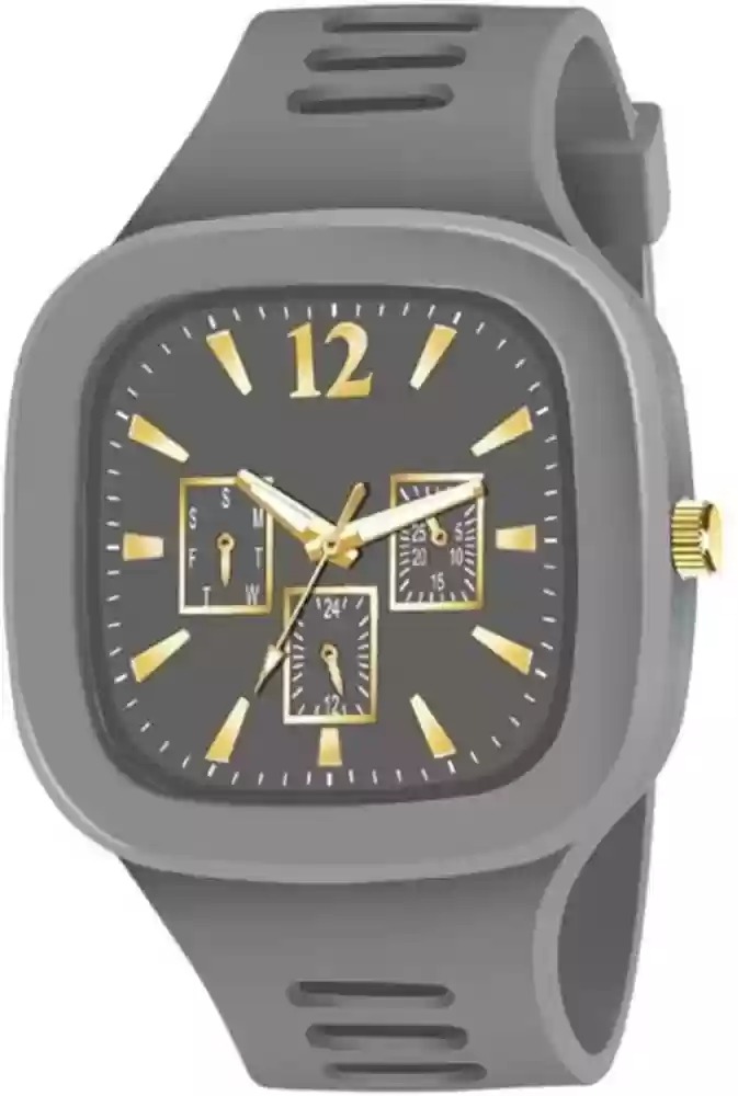 Stylish Black Silicone Strap Watch for Men with Square Dial