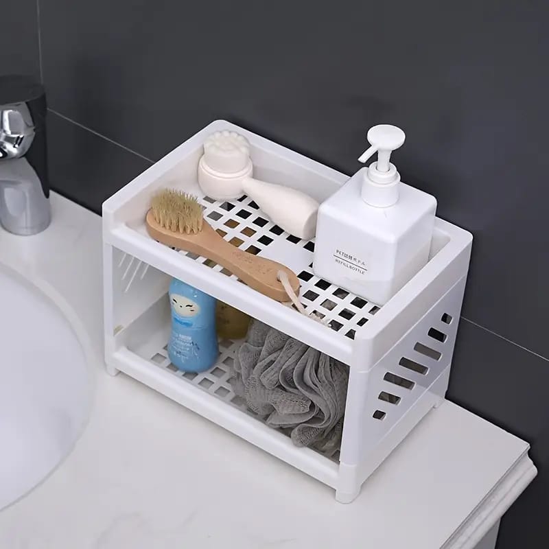 Desktop Double-Layer Plastic Storage Holder Rack Cosmetic Box Kitchen Bathroom Desk Shelf Organizer Office Supplies Stat