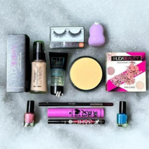 Perfect 10 Beauty Pack / Eyelashes, Beauty , Blender, Foundation ,Primer , Pan Cake , Nail Paint 2 , Eyeliner Mascara Li