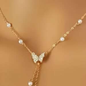 Gold Butterfly Pearl Choker Necklace for Women Girls Butterfly Pendent Necklace Pearl Tassels Necklace Jewelry Gifts