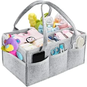 Foldable Baby Diaper Caddy Organizer - Portable Storage Basket - Essential Bag for Nursery, Changing Table and Car - Wat