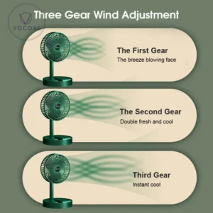 Folding Telescopic Floor Fan 3 Gears Summer Silent Desktop Retractable Fan for Office Bedroom School USB Rechargeable Ve