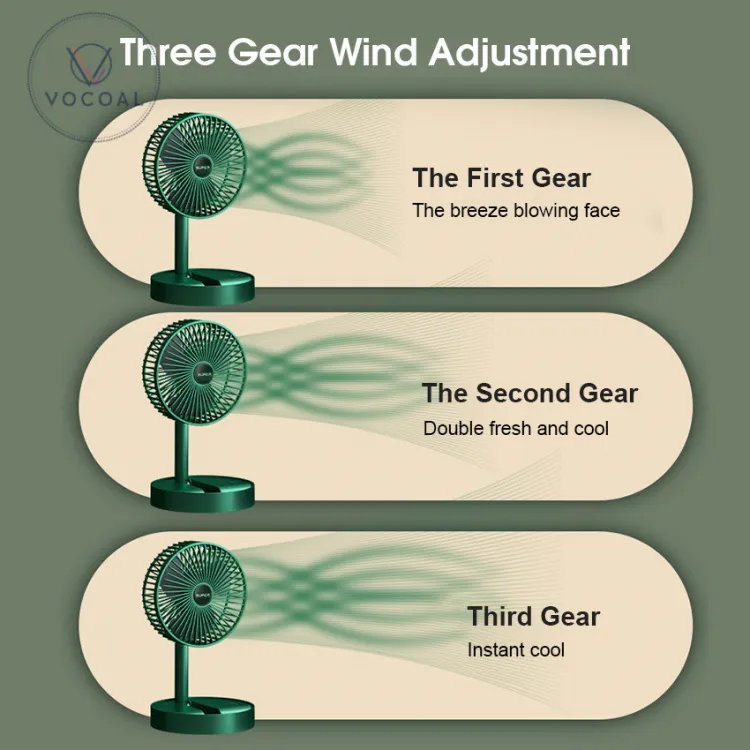 Folding Telescopic Floor Fan 3 Gears Summer Silent Desktop Retractable Fan for Office Bedroom School USB Rechargeable Ve
