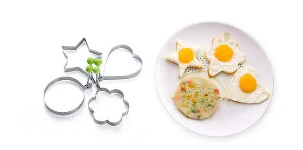 Pack Of 4 New Mould Style Fried Egg Pancake Shaper | Egg Shaper Kitchen Tools Star, Heart, Round, Flower Shaped Stainles