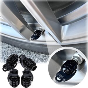 Pack of 4 - Grenade Tyre Air Valve Nozzle Caps for Car and Bikes (Golden)