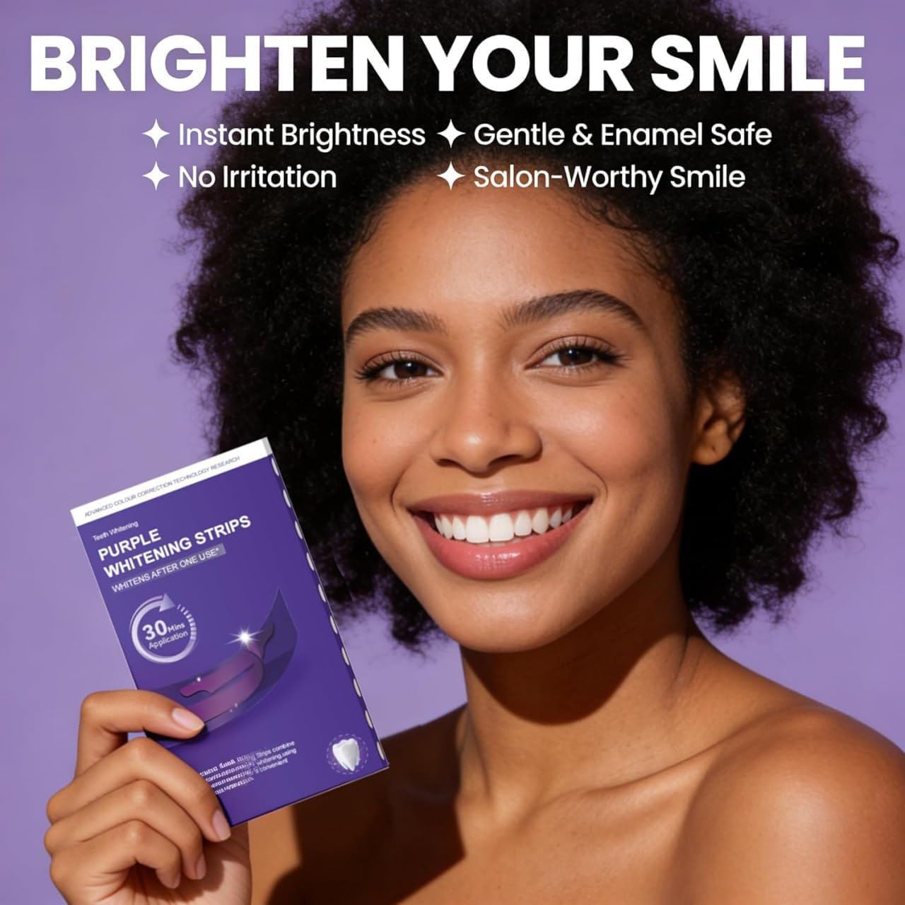 Purple Teeth Whitening Strips for Sensitive Teeth, 30-Minute Fast Acting Colour Corrector for White Teeth, Enamel Safe Teeth Whitener 7 Strips China