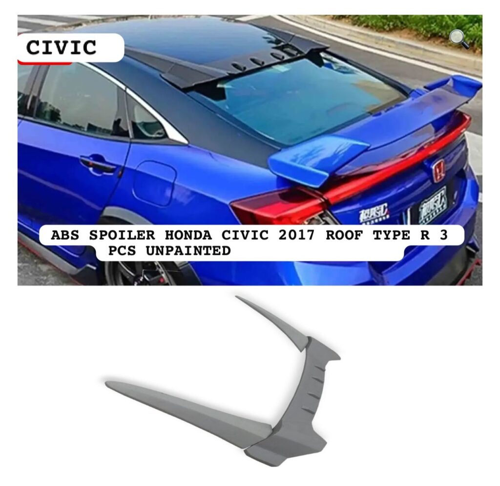 ABS Spoiler for Honda Civic 2017 – Roof Type R Style 3-Piece Unpainted