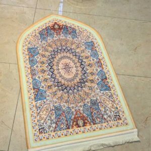 Golden Sunburst Persian Mandala Velvet Prayer Mat Janamaz (70x115 cm)
