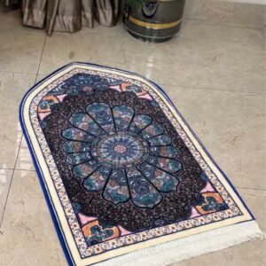 Luxury Ottoman Mandala Velvet Prayer Rug – Deep Blue & Black 70x115 cm | Elegant Islamic Janamaz