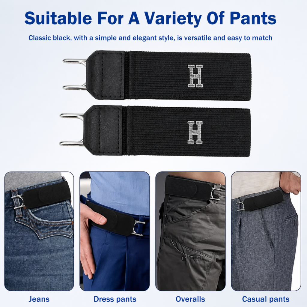 Pair Of Adjustable Buckleless Elastic Waist Belt with Metal Hooks - Unisex Design