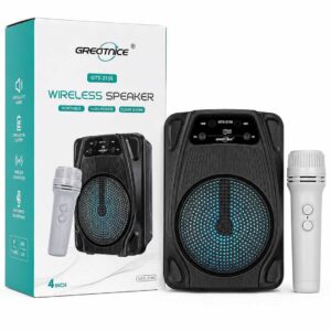 GREATNICE 4" Portable Wireless Karaoke Speaker with Wired Microphone - Bluetooth, USB, TF Card Supported Heavy Bass Outdoor Sound Box