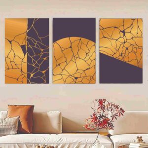 Set Of 3, Abstract Sun Wall Art Photo Canvas Wooden Tile Frame