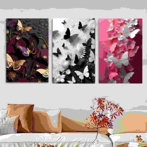 set of 3 Butterfly art wooden frames for wall decoration / sticky photo tile