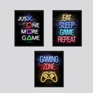 Set Of 3 Gaming Text Neon Wall Frames 8x11 inches size / Wall Frame For Room Decoration