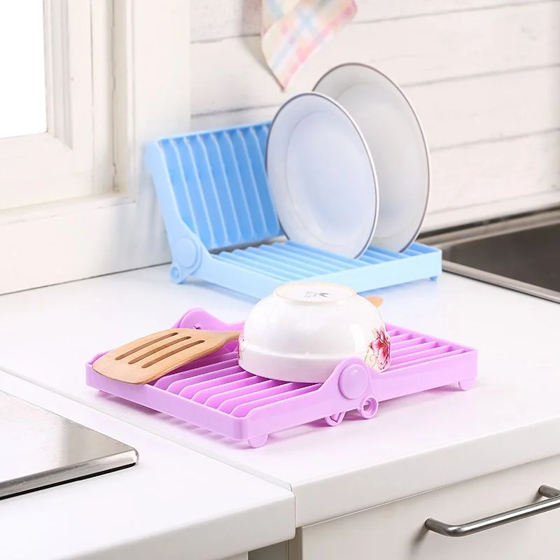 Small Kitchen Foldable Dish Plate Drying Rack | Multipurpose Space Saving Storage Organizer Plastic Rack (Random color)