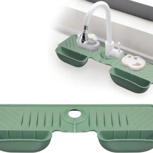 Silicone Faucet Splash Guard Mat with Sponge Holder – Green Sink Water Catcher & Kitchen Organizer