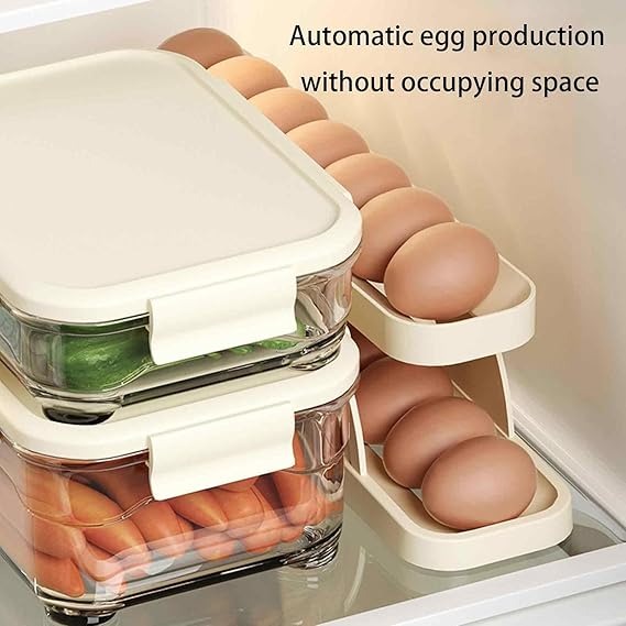 15 Egg Storage Box Rolling Design Space Saving PP Refrigerator Organizer Multi Layer Egg Holder
