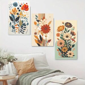 Set Of 3 Flower Sticky Canvas Phototiles Frame For Wall, Home Decor