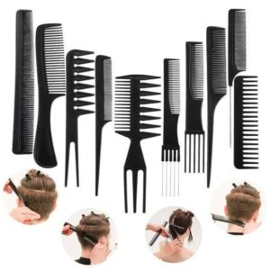 10 Pcs Professional Hair Styling Comb Set | Barber, Salon & Personal Grooming Combs Kit
