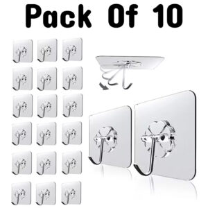 Transparent Self-Adhesive Wall Hooks Sticker – Strong Hold, No Drill, Damage-Free Hanging - Pack of 10