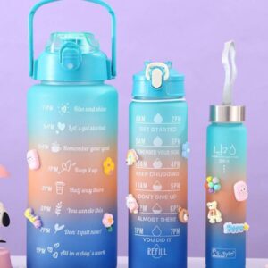 3 Pack Water Bottles With 2l Large Bottle 700mlportable Bottle And 300ml Mini Bottle Motivational (random Color)