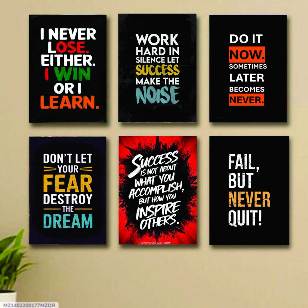set of 6 Motivational wooden canvas frames for wall decore / sticky phototiles frames