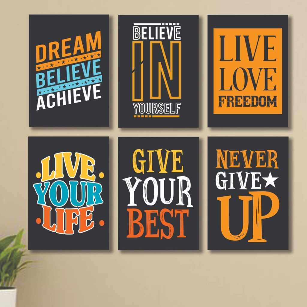 6 PC Wall Decor Cardboard Phototiles With Double Tape For Back Sticking Believe In Yourself