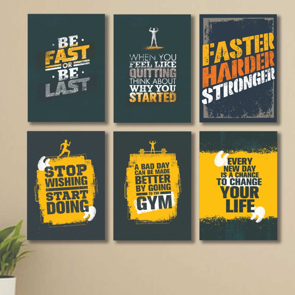 6 PC Wall Decor Cardboard Phototiles With Double Sided Back Sticking – Gym Hardest Quotes
