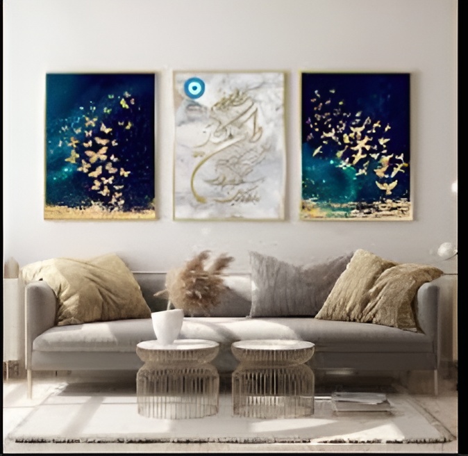 set of  3 sticky wooden frames for home office wall decore / sticky phototiles