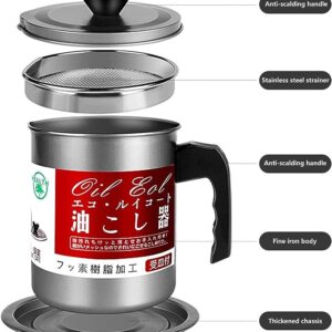 (1.4 L) - Oil Storage and Filtration Stainless Steel with Lid | Oil Filter Pot with Handle for Kitchen (Box Packing)