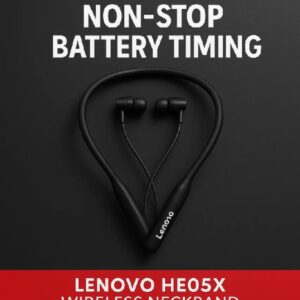 Lenovo HE05X Wireless Bluetooth Neckband Earphones – Magnetic Sports Earbuds with HD Sound & Built-in Mic