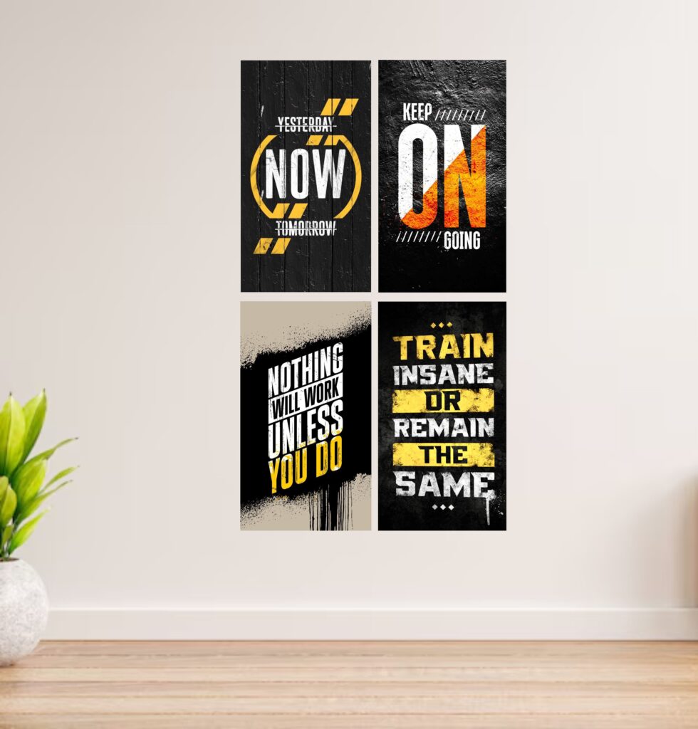 Set Of 4 Motivational Wooden Canvas Frames For Wall Decore / Sticky Phototiles Frames