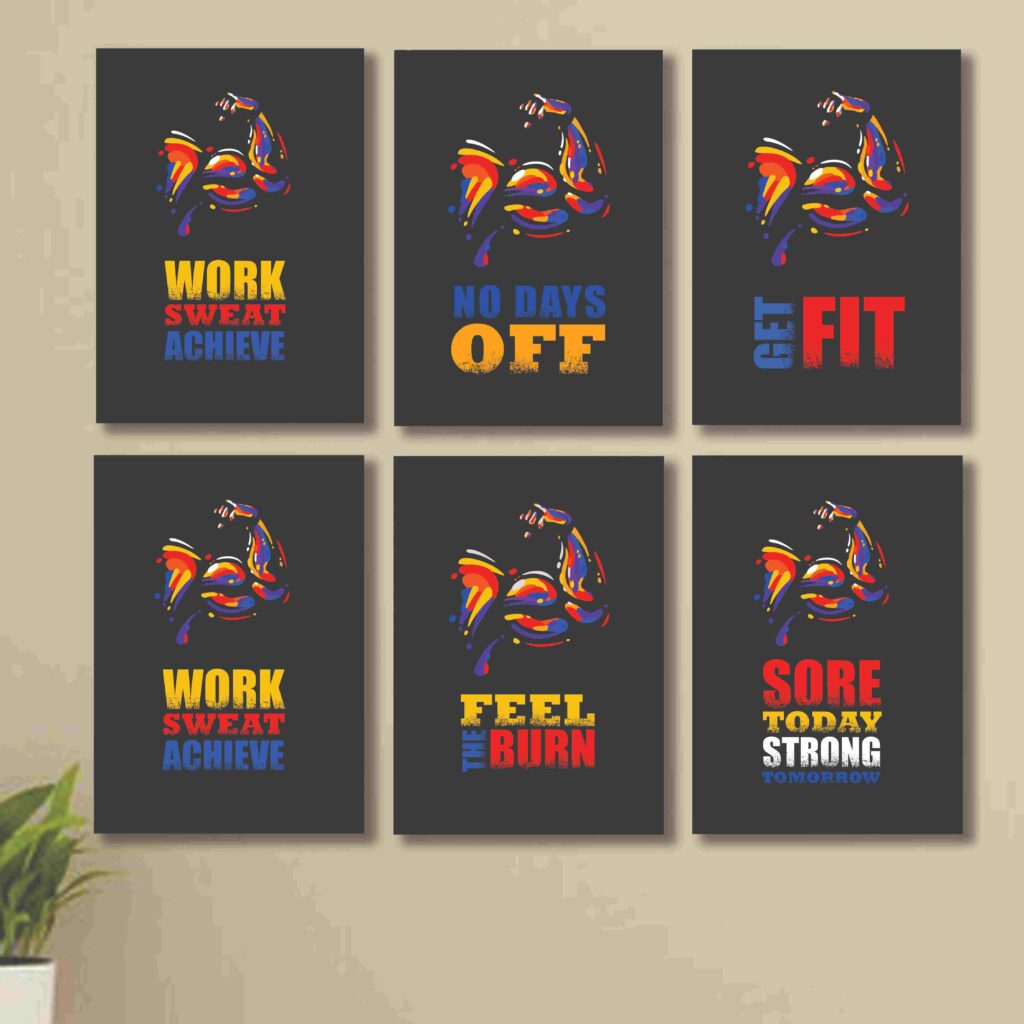 Set of 6 Gym Wall Art Wooden Phototile Frames for Wall Decor