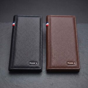 Men's Imported Long Textured Leather Wallet Clutch with Tricolor Accent