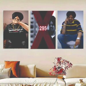 set of 3 sidu moosewala wooden canvas frames for wall decore / sticky phototiles frames