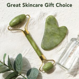 Jade Roller Facial Massager | Manual | With Gua Sha Tool | Natural Skincare | Relax & Refresh