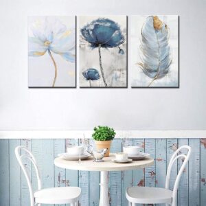 Set of 3 Fresh Posters – Flowers & Feather Wall Art Prints (8x11 Inches) with Double Tape