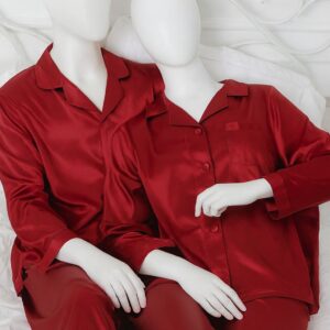 Couple Night Suit Silk Satin Pajama Set – Long Sleeve Top & Pants | SKU: DC-C011 (4 Pcs)