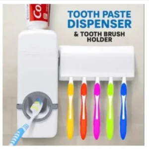 Toothpaste Dispenser With 5 Brush Holder Wall Mounted Automatic Hands Free Toothpaste Dispenser
