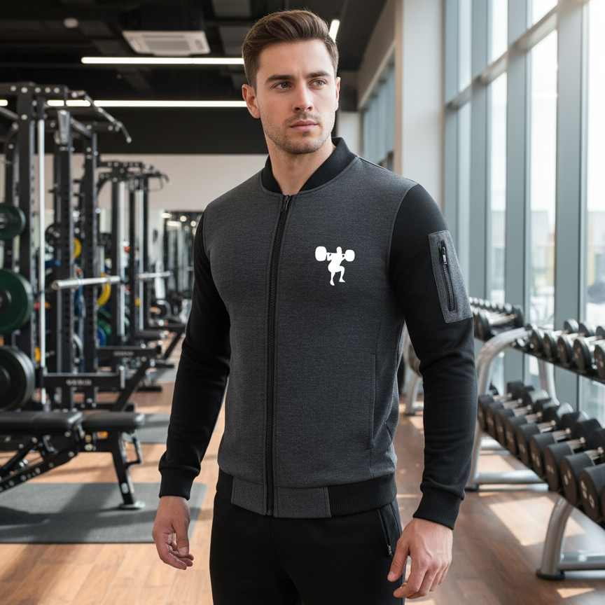 New Winter Collection Charcoal Grey Gym Printed Zipper Jacket for Men & Boys – French Fleece, Premium Quality, Stylish & Comfortable Winter Wear