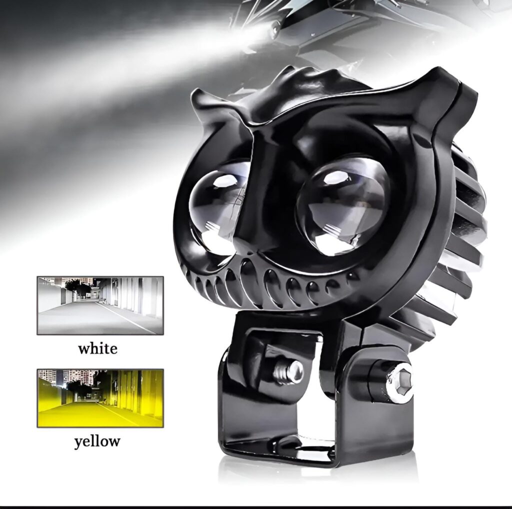 2 Pcs OWL Shape Fog Yellow-White & Flash light Low & High Beam Owl Plastic Body Spot Light for All Cars And Bikes 9V-60V 40W