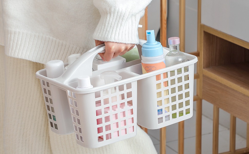Plastic Bathroom Basket Kitchen Sink Basket Shower Caddy Basket with Compartments,(random color )