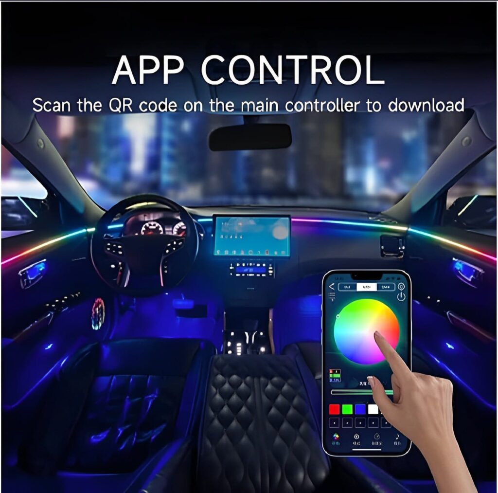 App control Symphony Atmosphere Light Car Interior Lights Decorative Ambient Lights USB Fiber Optic Lights Smart App Control Lights Multi-color (1pc) (110cm/43inch 35cm/13 inch)